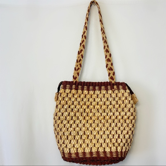 Vintage Handbags - Vintage raffia straw bohemian purse